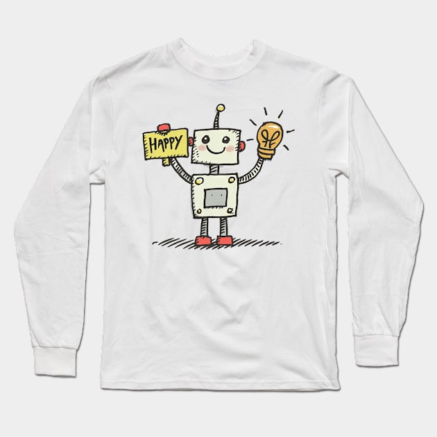 Cute Happy Robot Long Sleeve T-Shirt by Gadgetealicious
